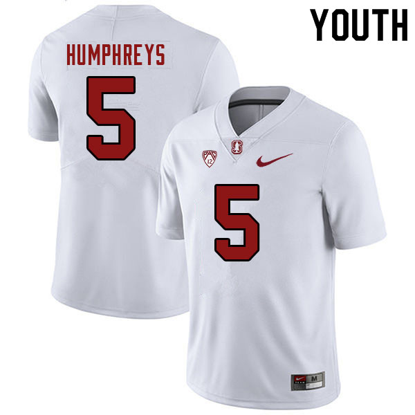 Youth #5 John Humphreys Stanford Cardinal College Football Jerseys Sale-White - Click Image to Close